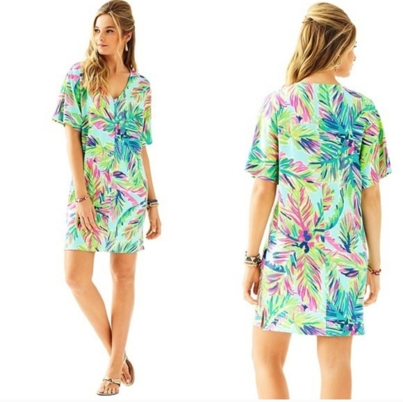 Lilly Pulitzer Other - Lilly Pulitzer Womams Lindley Blue Casual Caftan Shirt Dress. Boho Relaxed Sz S